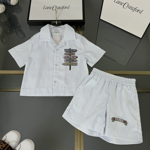 Fendi Unisex Kids Striped Resort Style Shirt & Shorts Set