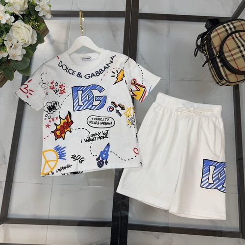 D & G Unisex Kids Set Classic Pattern Eco Print White