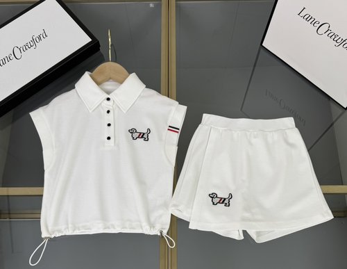 Thom Bn Girls Designer Outfit Set with Dog Embroidery & Piqué Cotton