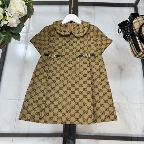 Gucci Girls Washed Denim Doll Collar Cotton Dress 