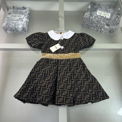 Fendi Girls High-End Dress Classic Floral Doll Collar Comfortable Stylish