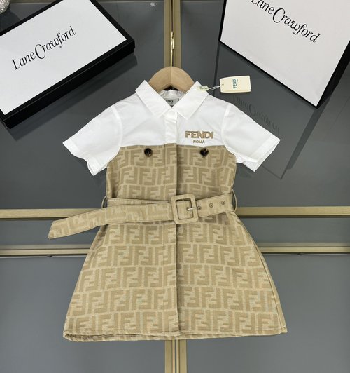 Fendi Girls Jacquard Peter Pan Collar Denim-Trimmed Dress