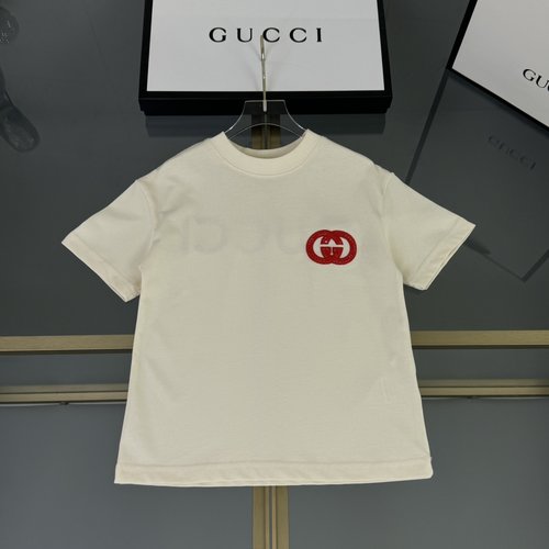 Gucci Kids Cotton T-Shirt with Hollow Embroidery, Washed Finish