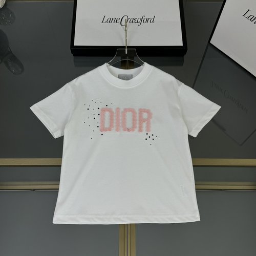 Dior Unisex Premium Kids Cotton T-Shirt with Embroidery & Rhinestones