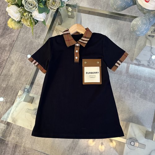 Burberry Girls Premium Beaded Single-Layer Navy Dress