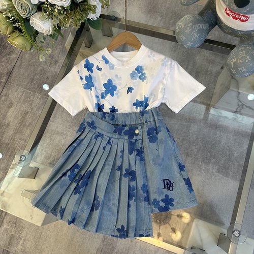 D & G Girls Denim Skirt Set with Ink Print 