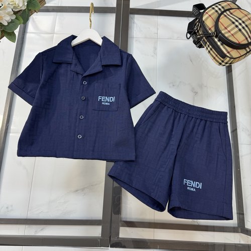 Fendi Boys High-End Jacquard Denim Set, Navy, Embroidered, Comfy