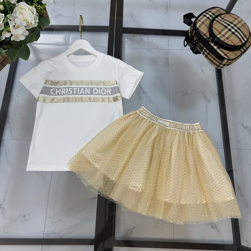 Dior Girls Cotton T-shirt & Skirt Set, Cute Kids Outfit