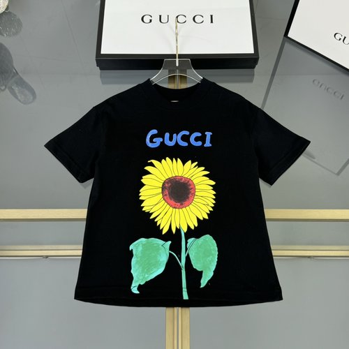 Gucci Luxury Unisex Kids Sunflower Logo Print Cotton Tee 