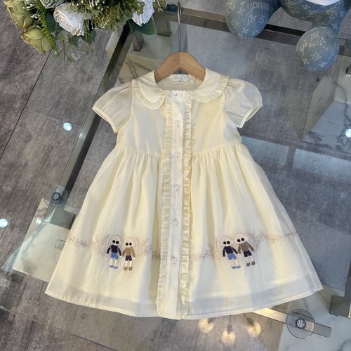 Gucci Girls Organza Dress with Doll Collar & Hand-in-Hand Embroidery 