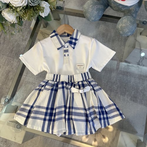 Burberry Girls Preppy Checkered Polo & Pleated Skirt Set 