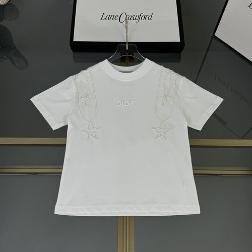 Dior High-end Kids Boys & Girls T-shirt Cotton Letter Embroidery Textured Weave