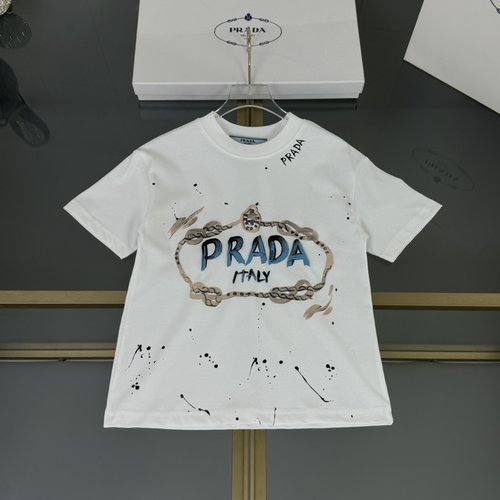 Prada Kids Unisex Premium Cotton T-Shirt with Foam Print 