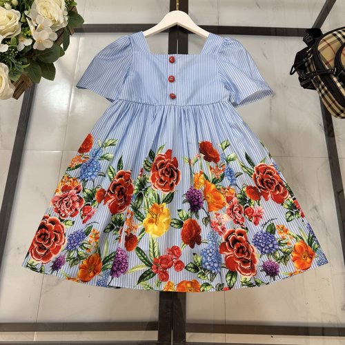 D & G Girls Floral Print Linen & Cotton Dress
