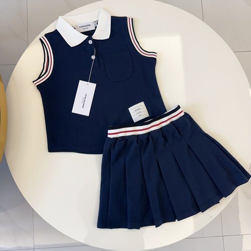 Thom Bn Premium Girls Navy Cotton Skirt Set 