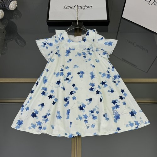 Dior Girls Double Layer Cotton Dress with Toile Print 