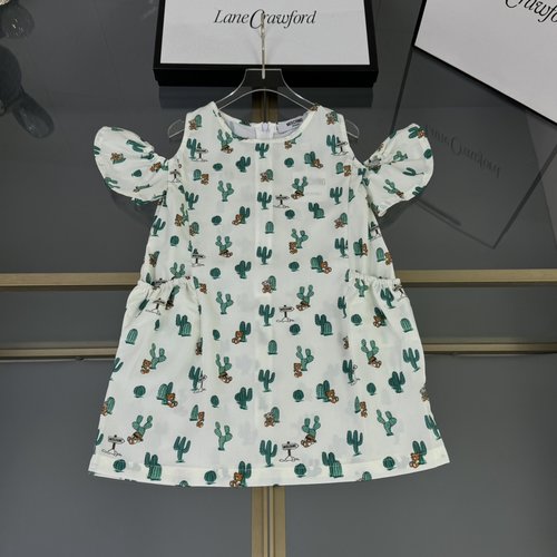Moschino Girls Cold-Shoulder Cactus Print Cotton Dress