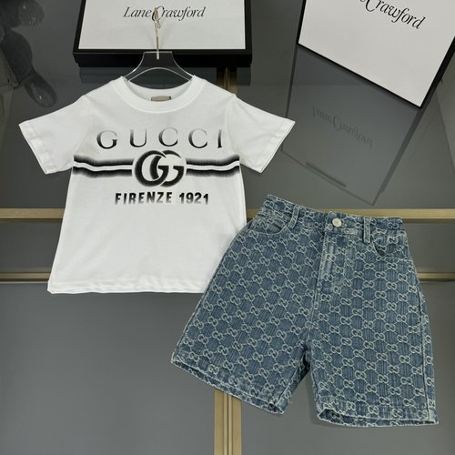 Gucci Kids Premium Cotton Set with Letter Print & Retro Jacquard Shorts 