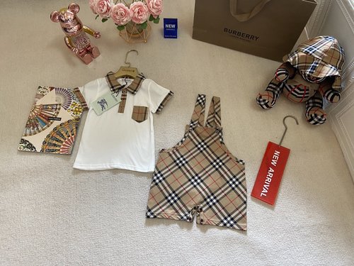 Burberry Unisex High-End Baby Romper Set, A-Class Cotton 
