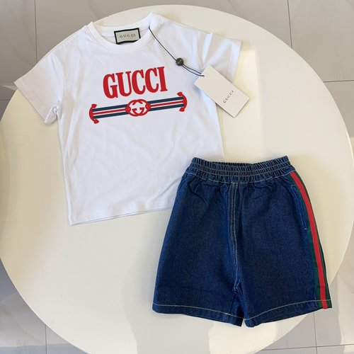 Gucci Kids 2-Piece Set - Cotton Tee & Ribbon Denim Shorts