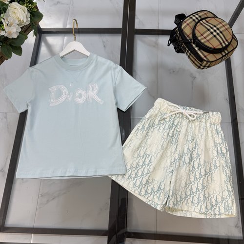 Dior Unisex Kids Graphic Tee & Jacquard Shorts Set