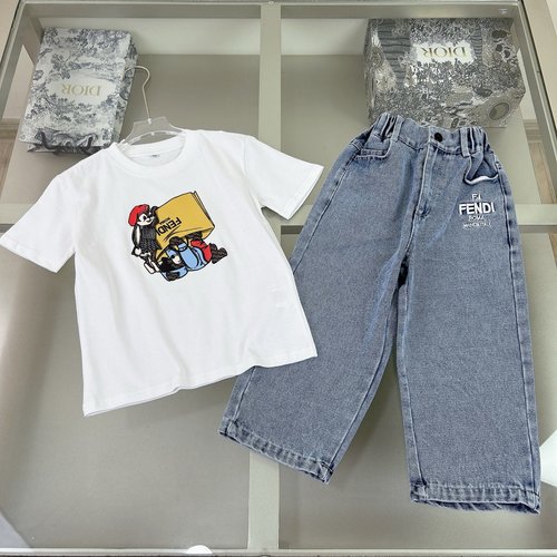 Fendi Kids Comfortable Stylish Cotton T-Shirt Jeans Set 