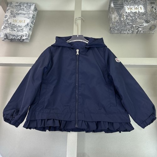 Moncler Girls Navy Windbreaker with Ruffle Hem 