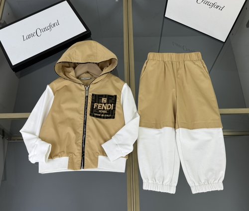 Fendi Premium Woven Fabric Kids Hooded Zip Sweatshirt & Pants Set