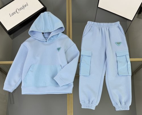 Prada Unisex Kids Premium Cotton Fleece Tracksuit with Classic Chest Patch
