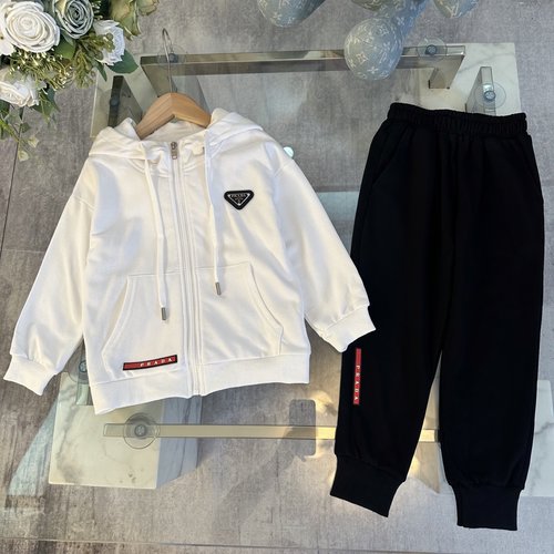 Prada Kids Premium Cotton Fleece Track Suit Logo Patch Comfy Stylish