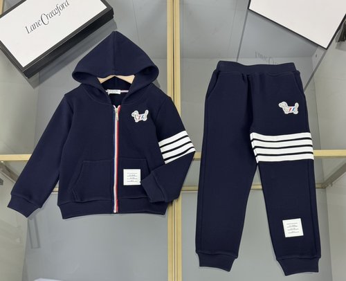 Thom Bn Kids Hooded Set, Custom Piqué Cotton, Classic Stripes