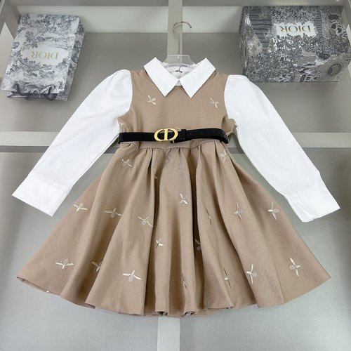 Dior Premium Girls 100 Cotton Dress with Belt & Letter Print