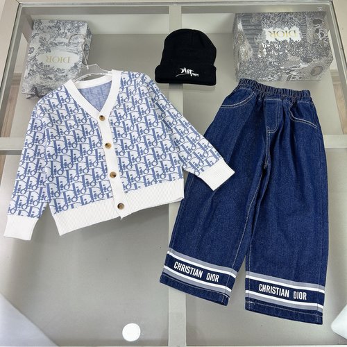Dior Kids Blue Logo Cardigan & Hat Set