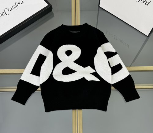 D & G Kids Cotton Blend Sweater with Color Block & Letter Embroidery