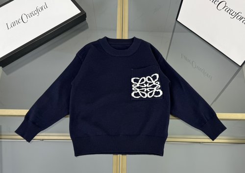 Loewe Kids Cotton-Blend Sweater with Letter Jacquard Pocket