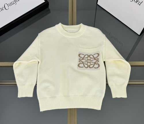 Loewe Kids Cotton Blend Sweater with Letter Jacquard Pocket