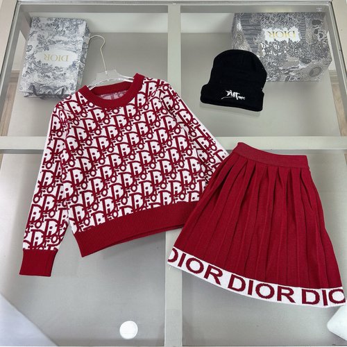 Dior Girls All-Over Logo Pleated Knit Set 