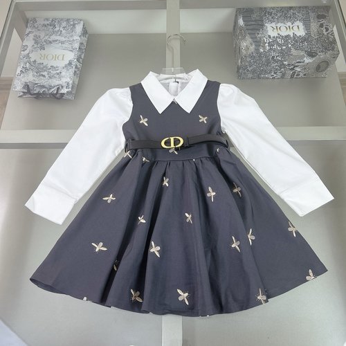 Dior Girls Comfortable Cotton Dress with Belt & Letter Print