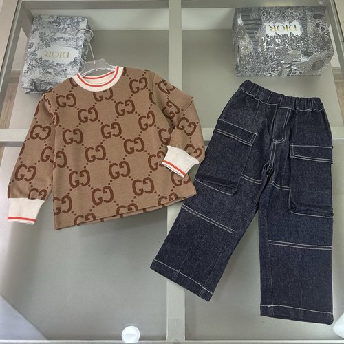 Gucci Unisex Kids High-End Cotton Set Comfortable Stylish 