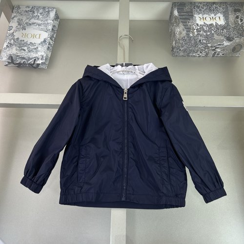 Moncler High-End Kids Lightweight Trench Coat Navy Blue 