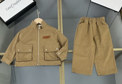 Dior Kids Cargo Denim Set - Long Sleeve Top & Straight Pants