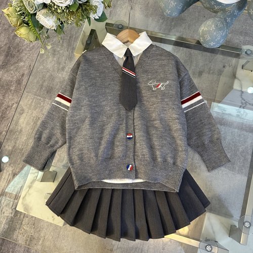 Thom Bn Girls Cute Outfit Set - Blouse, Cardigan & Pleated Skirt