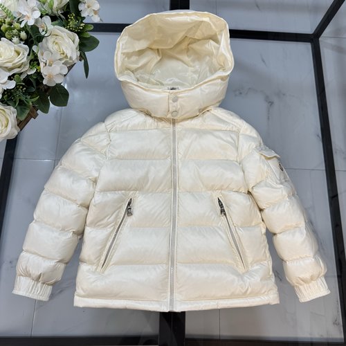 Moncler Kids 90 Goose Down Windproof Jacket with Detachable Hood & Logo Pocket 