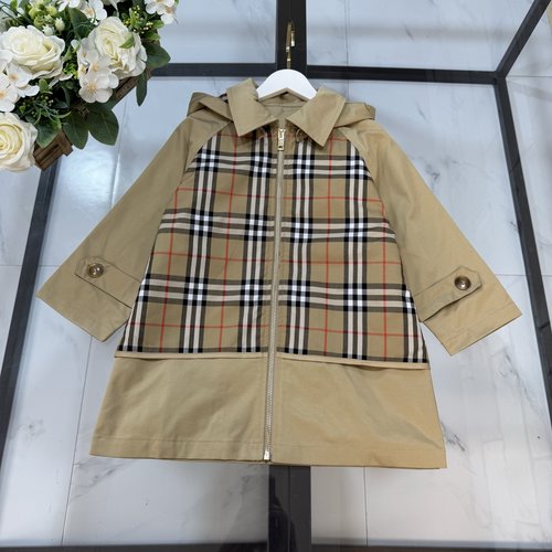 Burberry Kids Classic Patchwork Trench Coat with Removable Hood 