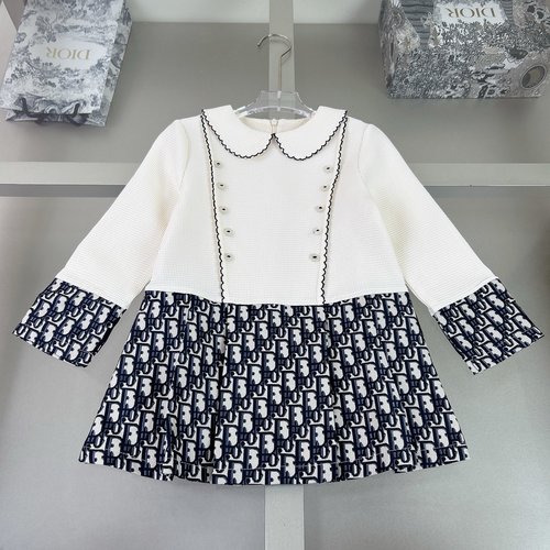 Dior Girls High-End Dress with Peter Pan Collar & Cotton Lining