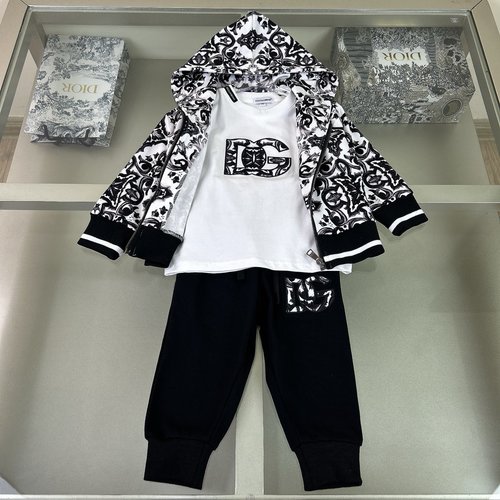 D & G Boys Girls High-End 3-Piece Set Embroidered Logo Cotton