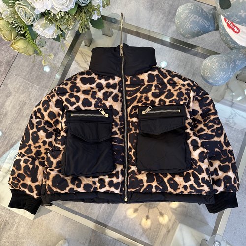 D & G Girls Thick Quilted Leopard Print Winter Coat