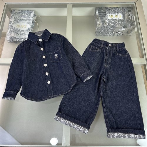 Dior Kids Denim Set with Print, Washed Blue, Comfortable & Stylish