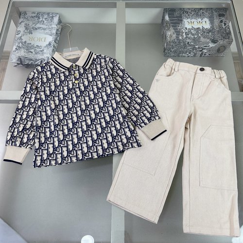 Dior Boys Polo Shirt Set Silk-Like Pique Cotton