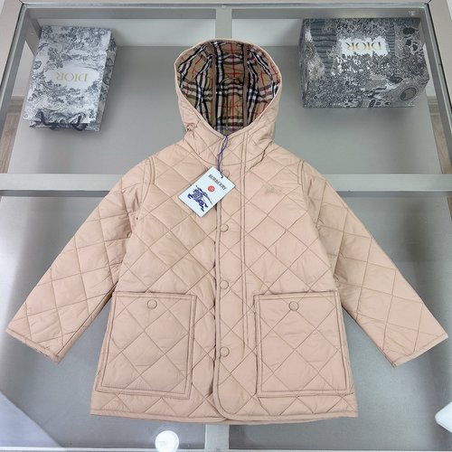 Burberry Kids Quilted Hooded Padded Coat Khaki Black